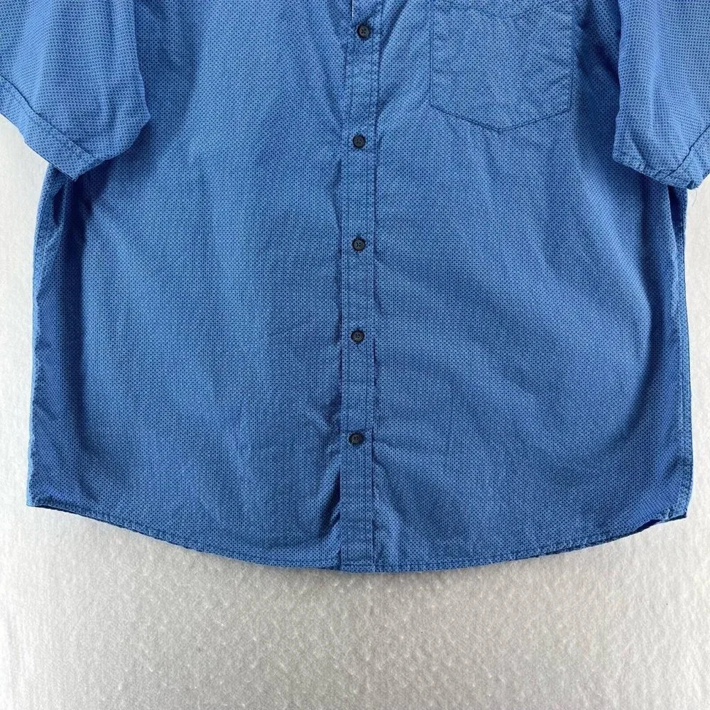 Monument Shirt Mens Sz 2X Printed Check Button Front Short Sleeve Cotton Blue - Picture 4 of 10